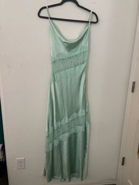 Forever 21 XS Mint Satin Lace Maxi Dress Y2K Slip